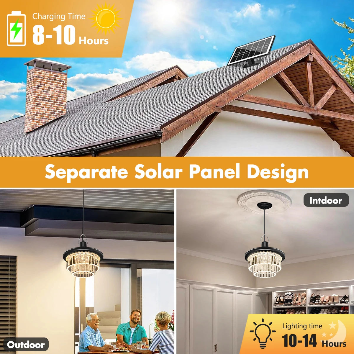 Waterproof Crystal Solar Pendent Light LED Solar Light Outdoor with Adjustable Color Changing Solar Garden Lamp for Gazebo Barn