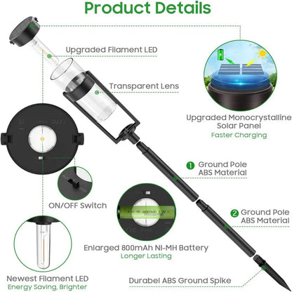 Retro Solar Pathway Lights for Garden Walkways & Backyard Paths