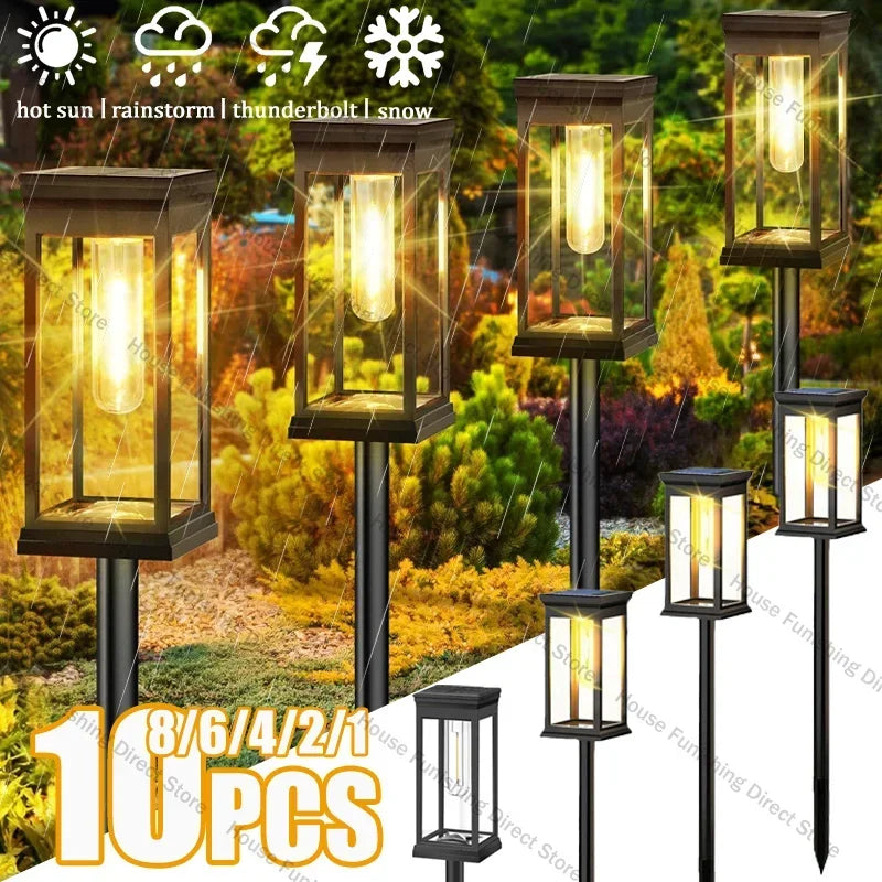 Solar Pathway Lights Outdoor Waterproof Vintage Tungsten LED Garden Lawn Stake Lights 4-8 Pack