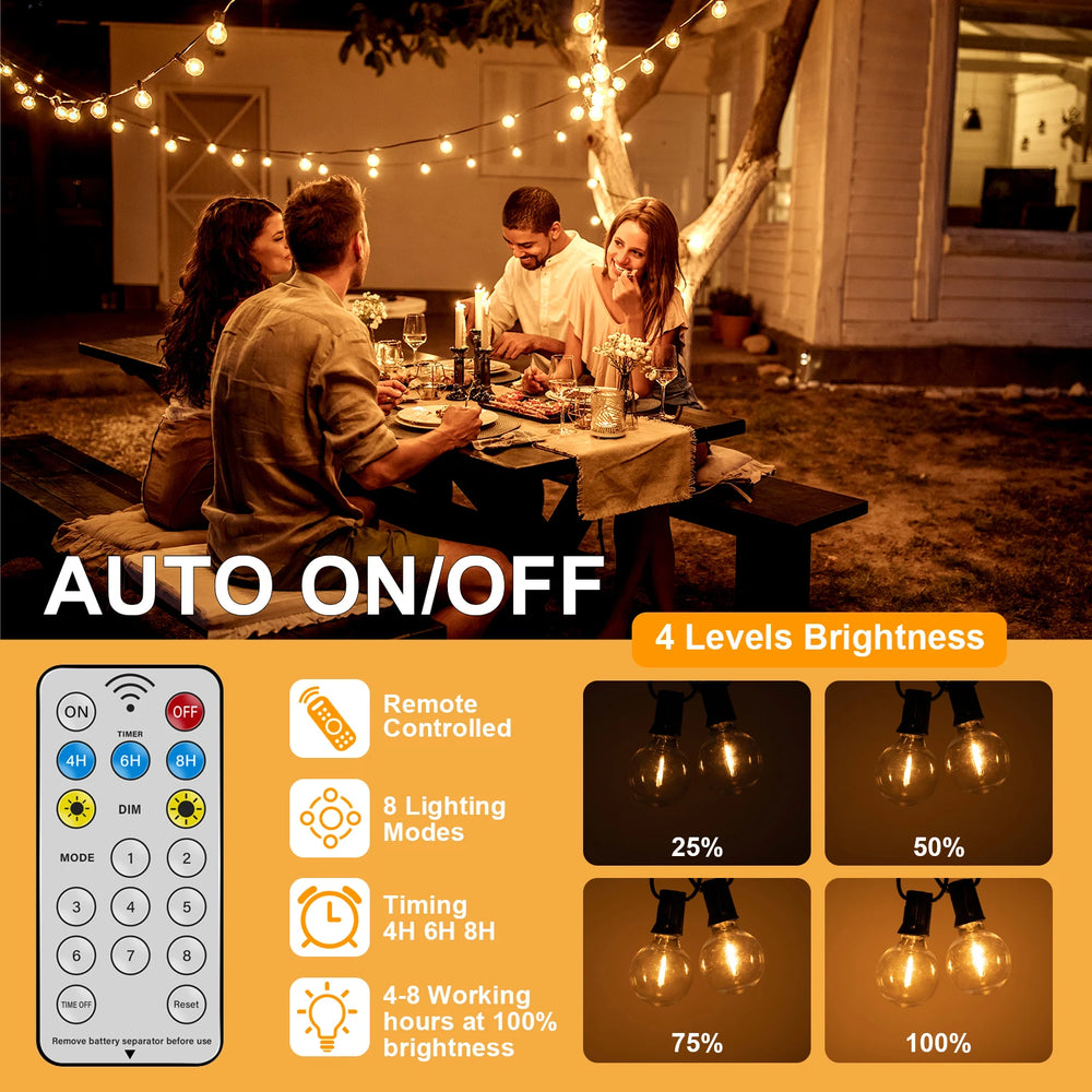 Solar String Lights Outdoor Waterproof G40 Globe Shatterproof Hanging Lights for Backyard Bistro Patio 33-59FT
