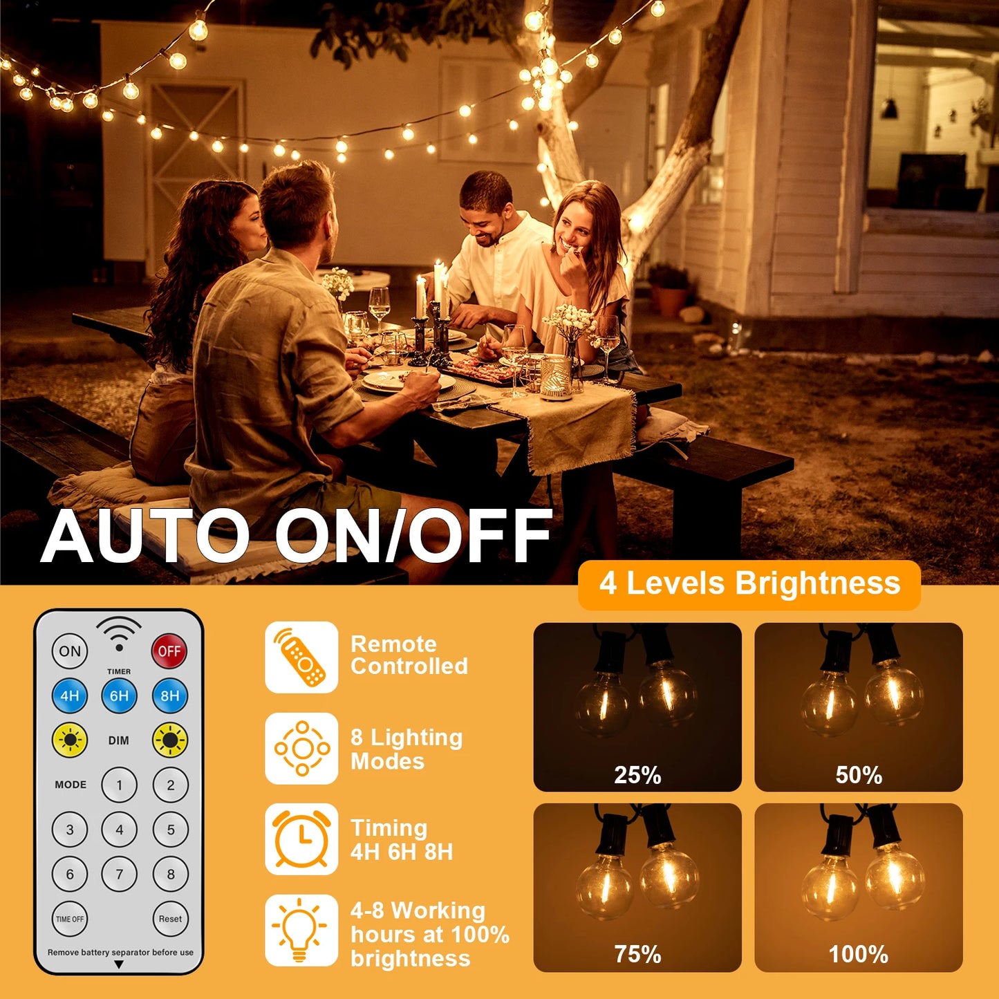 Solar G40 Globe String Lights for Patios & Backyard Bistros – 33/49/59 ft