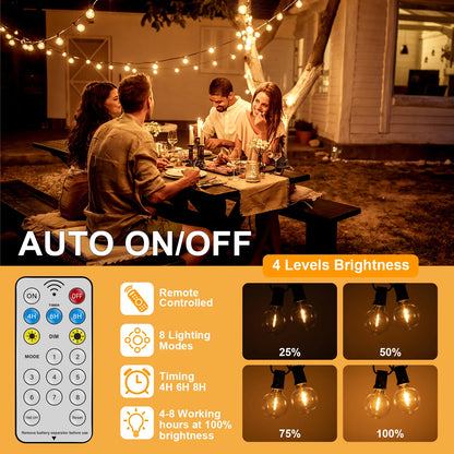Solar G40 Globe String Lights for Patios & Backyard Bistros – 33/49/59 ft