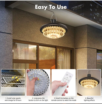 Waterproof Crystal Solar Pendent Light LED Solar Light Outdoor with Adjustable Color Changing Solar Garden Lamp for Gazebo Barn