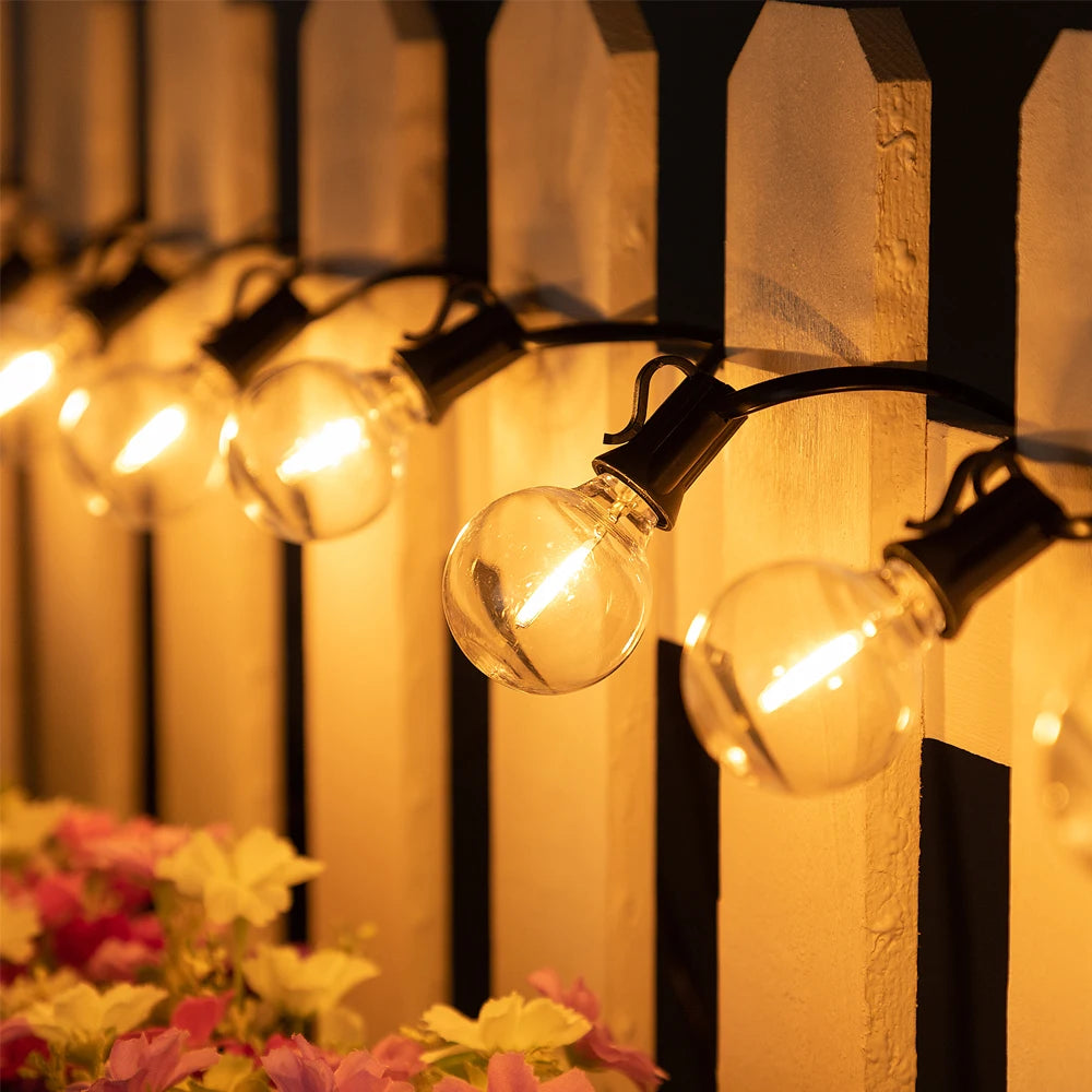 Solar G40 Globe String Lights for Patios & Backyard Bistros – 33/49/59 ft