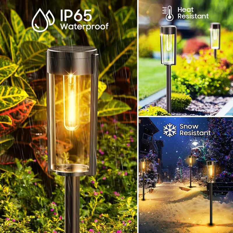 Solar Pathway Lights Outdoor Waterproof Retro Incandescent Bulb LED Garden Walkway Yard Backyard Lights 2-6 Pack