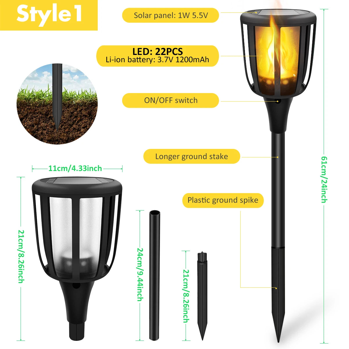 Solar Flame Torch Lights for Garden Paths & Lawn Edges – 1/2 Pack