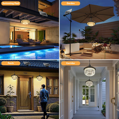 Waterproof Crystal Solar Pendent Light LED Solar Light Outdoor with Adjustable Color Changing Solar Garden Lamp for Gazebo Barn