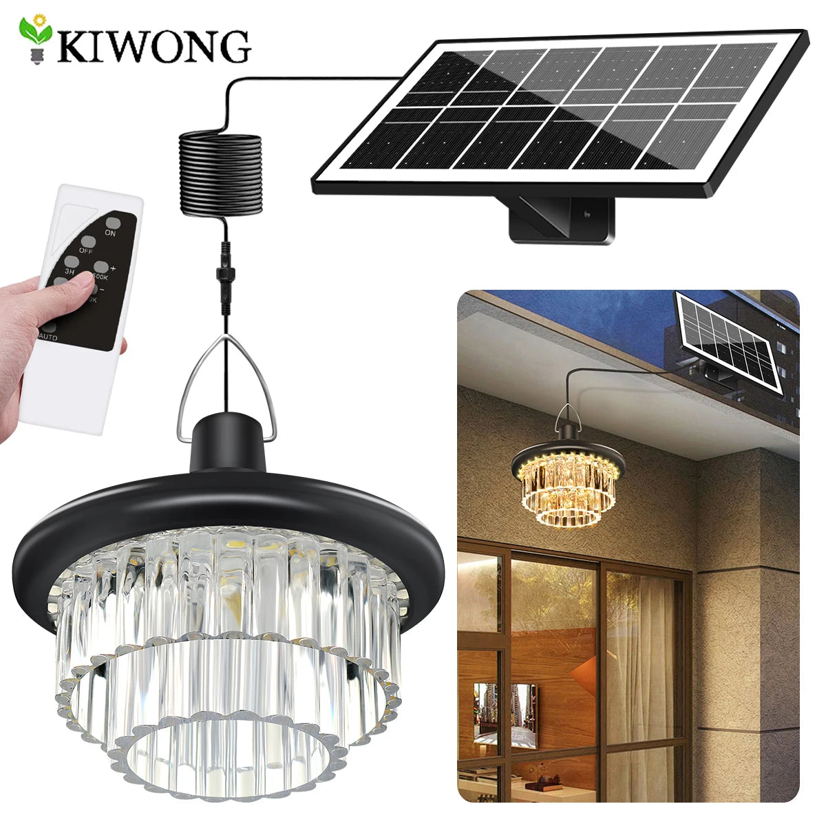 Waterproof Crystal Solar Pendent Light LED Solar Light Outdoor with Adjustable Color Changing Solar Garden Lamp for Gazebo Barn