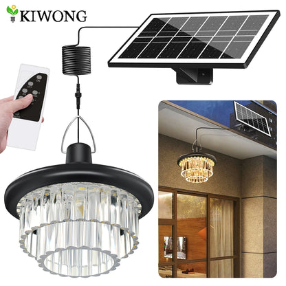 Waterproof Crystal Solar Pendent Light LED Solar Light Outdoor with Adjustable Color Changing Solar Garden Lamp for Gazebo Barn