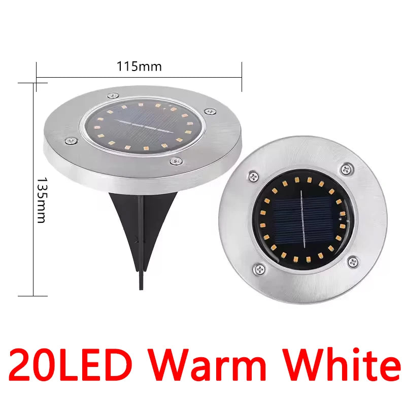 Solar In-Ground Disk Lights for Gardens & Lawn Edges – 20 LED, 1/4/8 Pack
