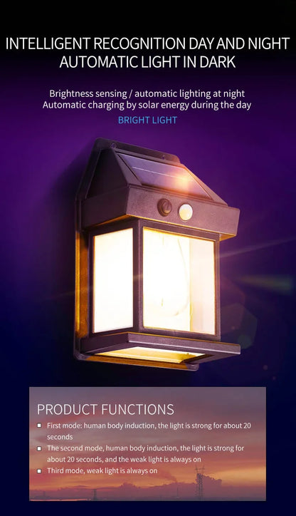 Solar Motion Sensor Wall Lantern for Fences & Porches