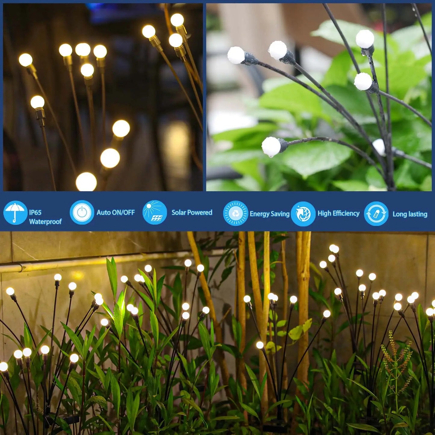 Swaying Solar Firefly Garden Lights for Patios & Garden Beds – 6/8/10 LED