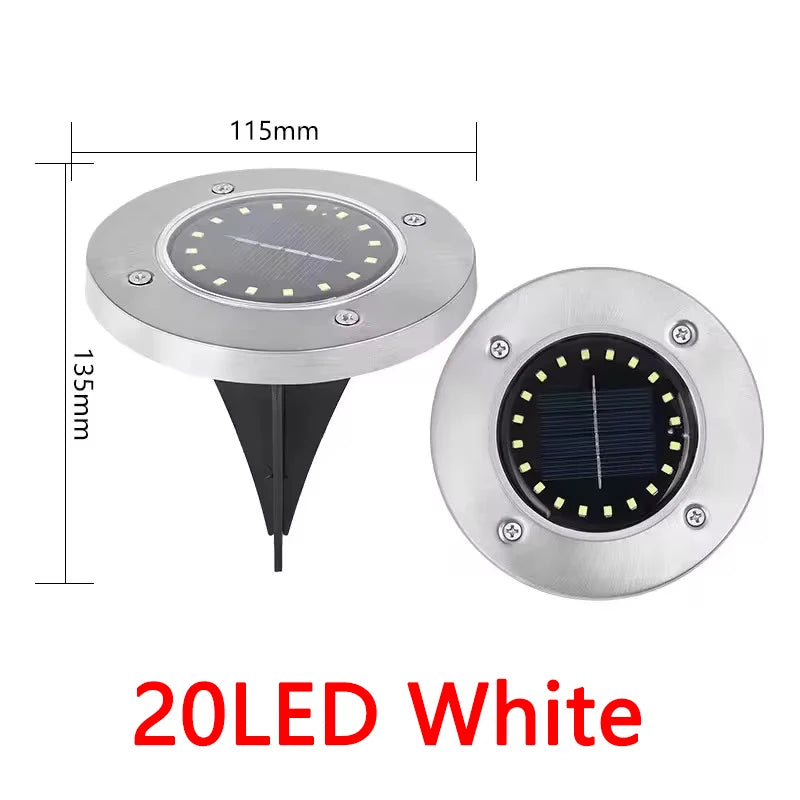 Solar In-Ground Disk Lights for Gardens & Lawn Edges – 20 LED, 1/4/8 Pack